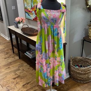 NWT LIlly Pulitzer szM Riviera Midi Dress In Macha Green Boho Babe pattern 😍